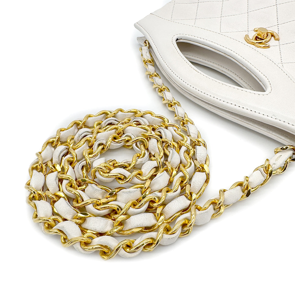 CHANEL VINTAGE 2WAY HAND CHAIN SHOULDER BAG WHITE LAMB SKIN 90273879