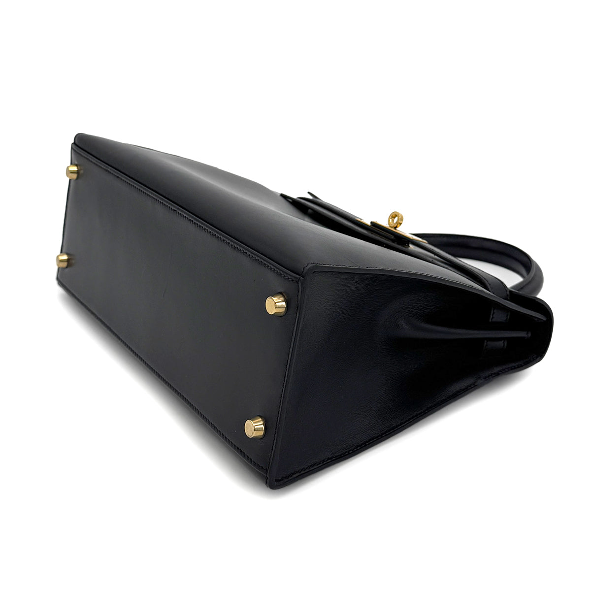 HERMES KELLY 28 SELLIER BLACK BOXCALF HAND SHOULDER BAG □D GHW 90273890