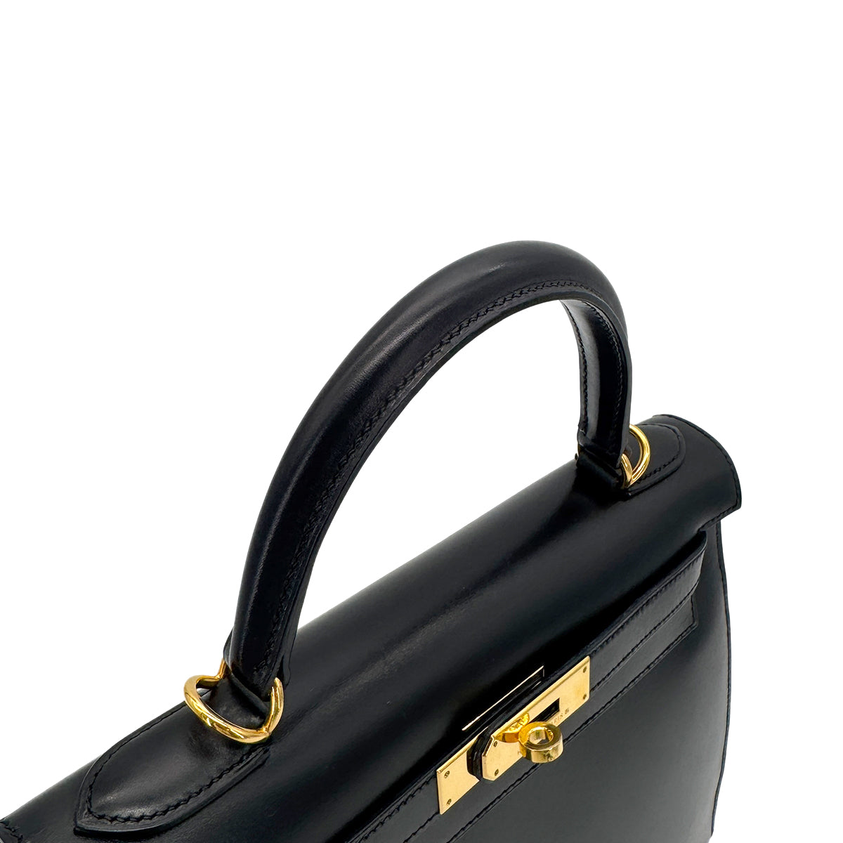 HERMES KELLY 28 SELLIER BLACK BOXCALF HAND SHOULDER BAG □D GHW 90273890