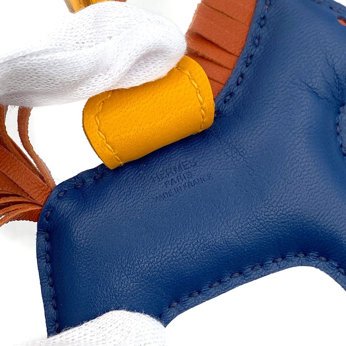 HERMES BAG CHARM RODEO PM BLUE DE MALTE JAUNE D'OR CORNALINE AGNEAU MILO 90274068