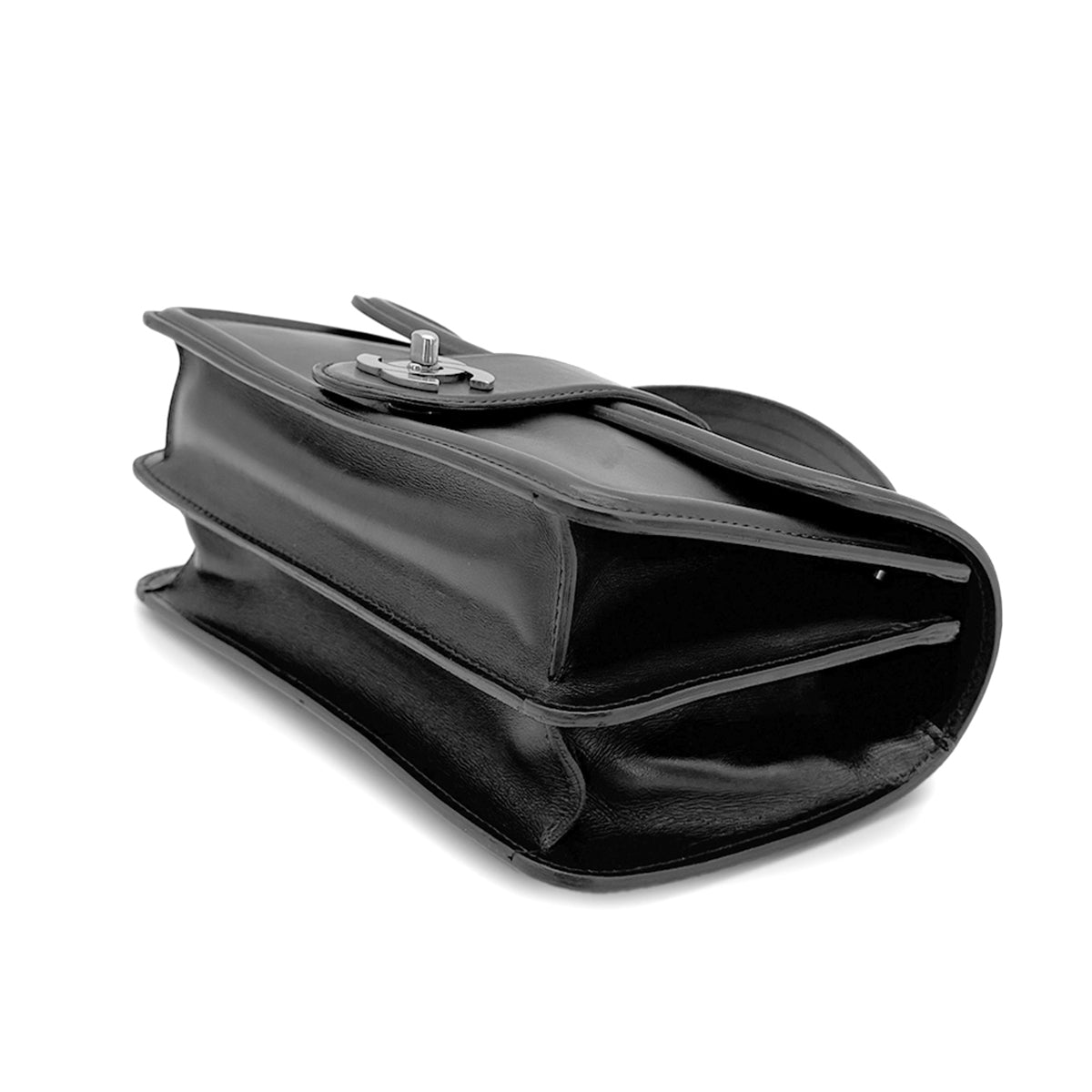 CHANEL VINTAGE TURN LOCK SHOULDER BAG BLACK CALF SKIN 90275620