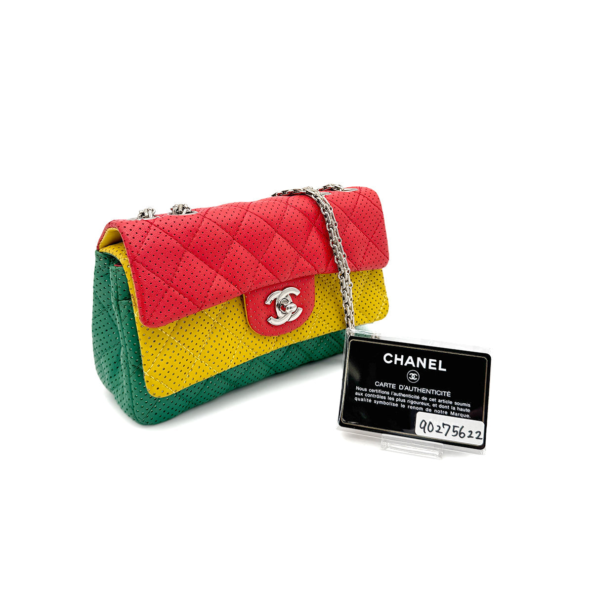 CHANEL MINI MATELASSE CHAIN SHOULDER BAG PUNCHING RASTA COLORS LAMB SKIN 90275622
