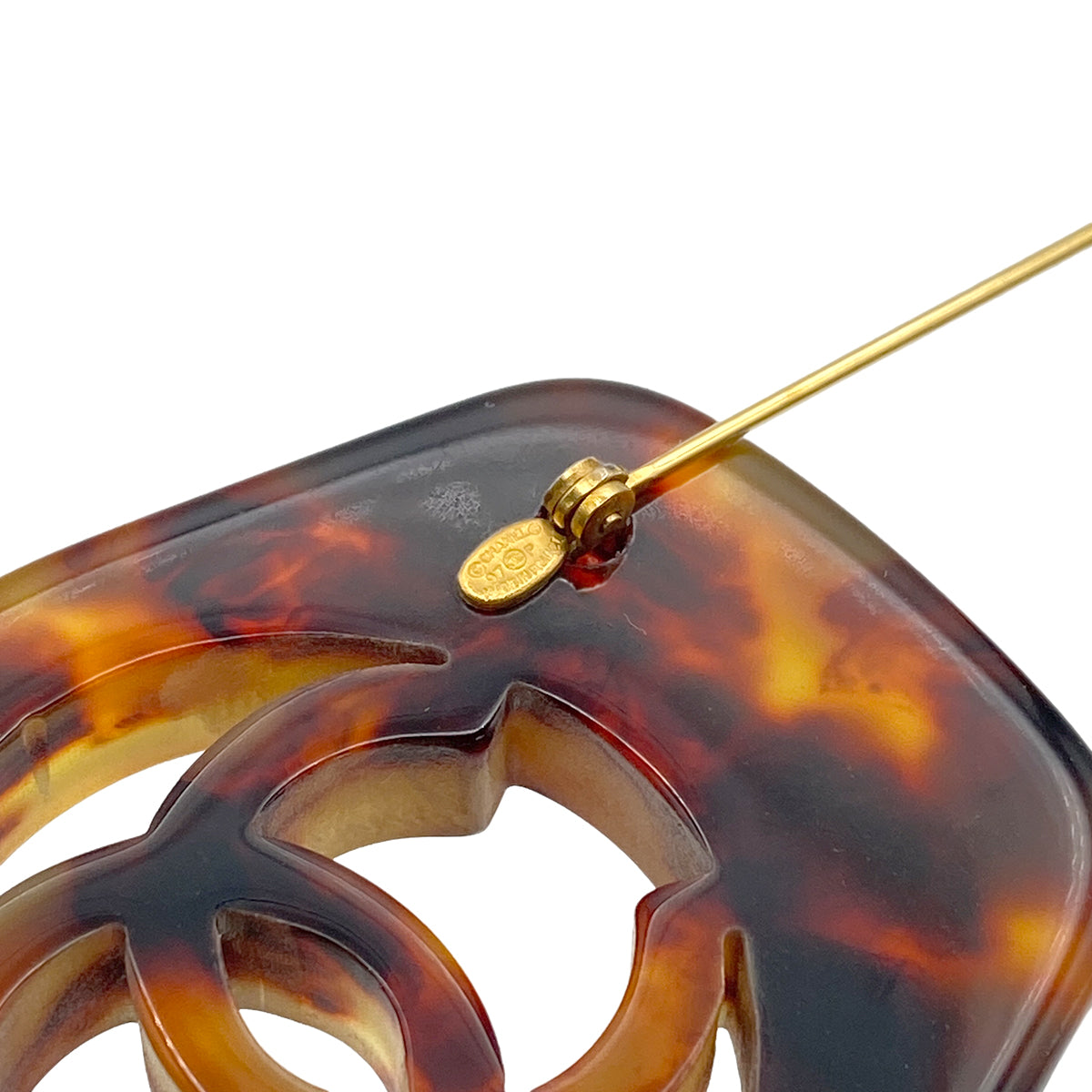 CHANEL VINTAGE COCOMARK BROOCH TORTOISESHELL ACCESSORY 97P 90275822