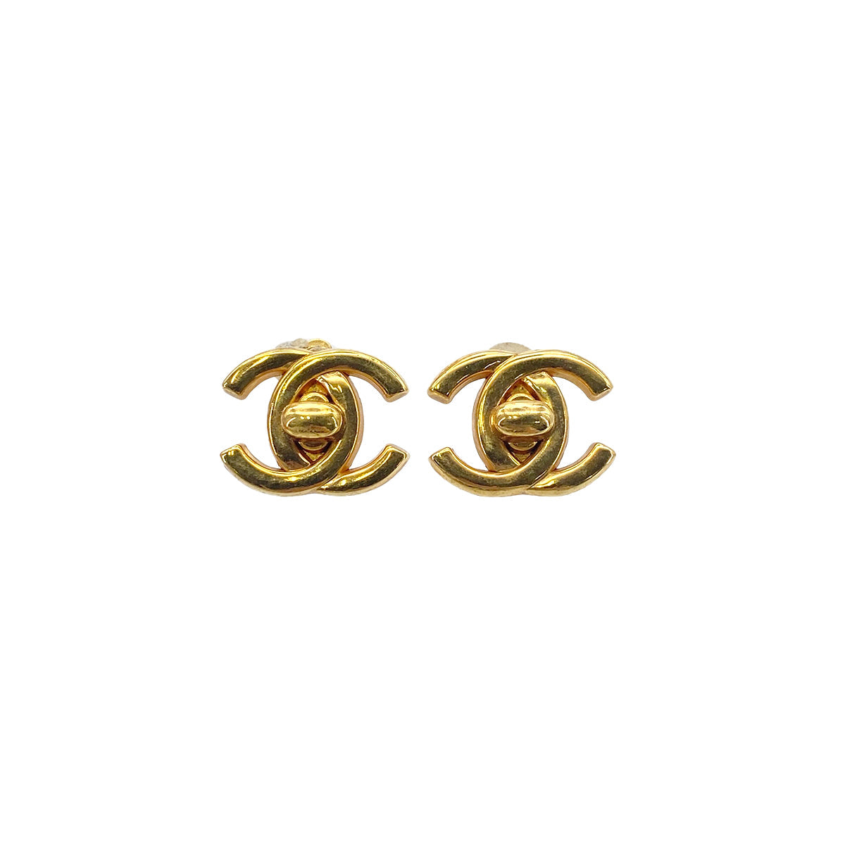 CHANEL VINTAGE EARRINGS TURN LOCK ACCESSORY GOLD 96P 90276324