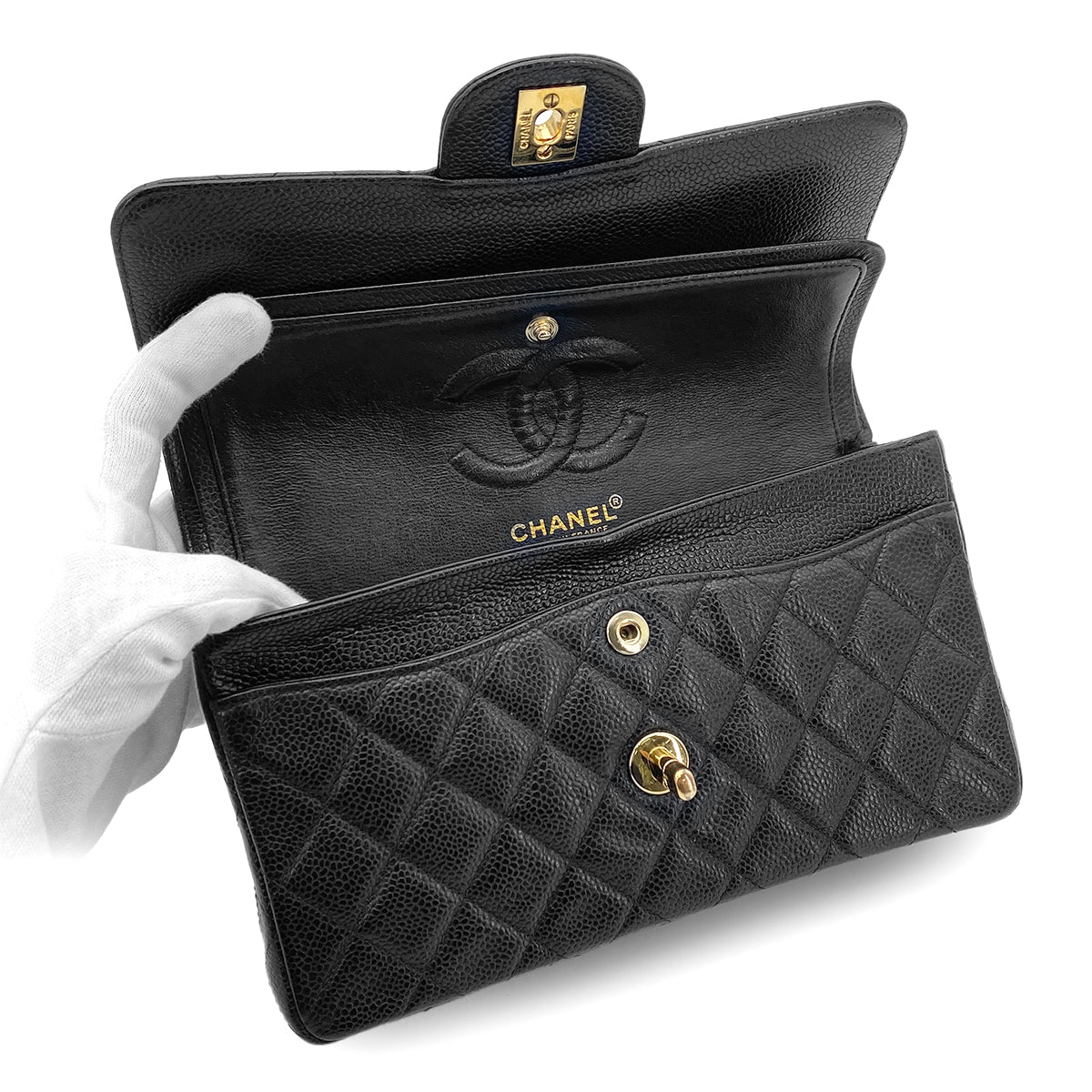 CHANEL VINTAGE CLASSIC FLAP SMALL CHAIN SHOULDER BAG BLACK CAVIAR SKIN 90276399