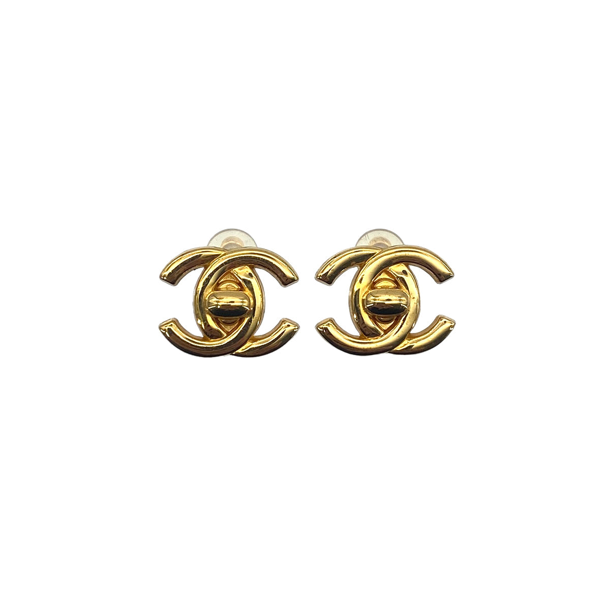 CHANEL VINTAGE EARRINGS TURN LOCK ACCESSORY GOLD 97P 90276777