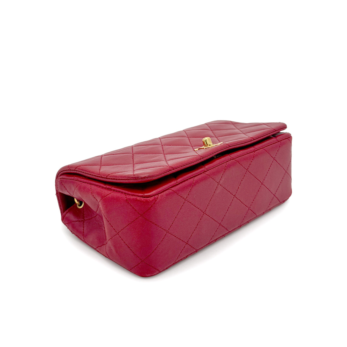 CHANEL VINTAGE MINI FULL FLAP CHAIN SHOULDER BAG RED LAMB SKIN 90277304