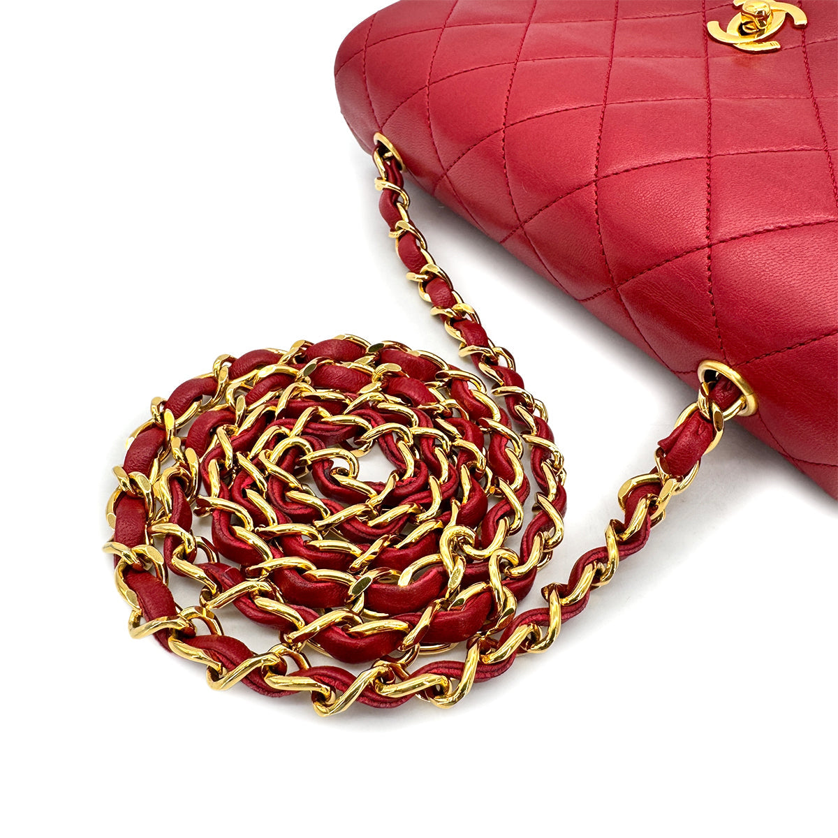 CHANEL VINTAGE MINI FULL FLAP CHAIN SHOULDER BAG RED LAMB SKIN 90277304