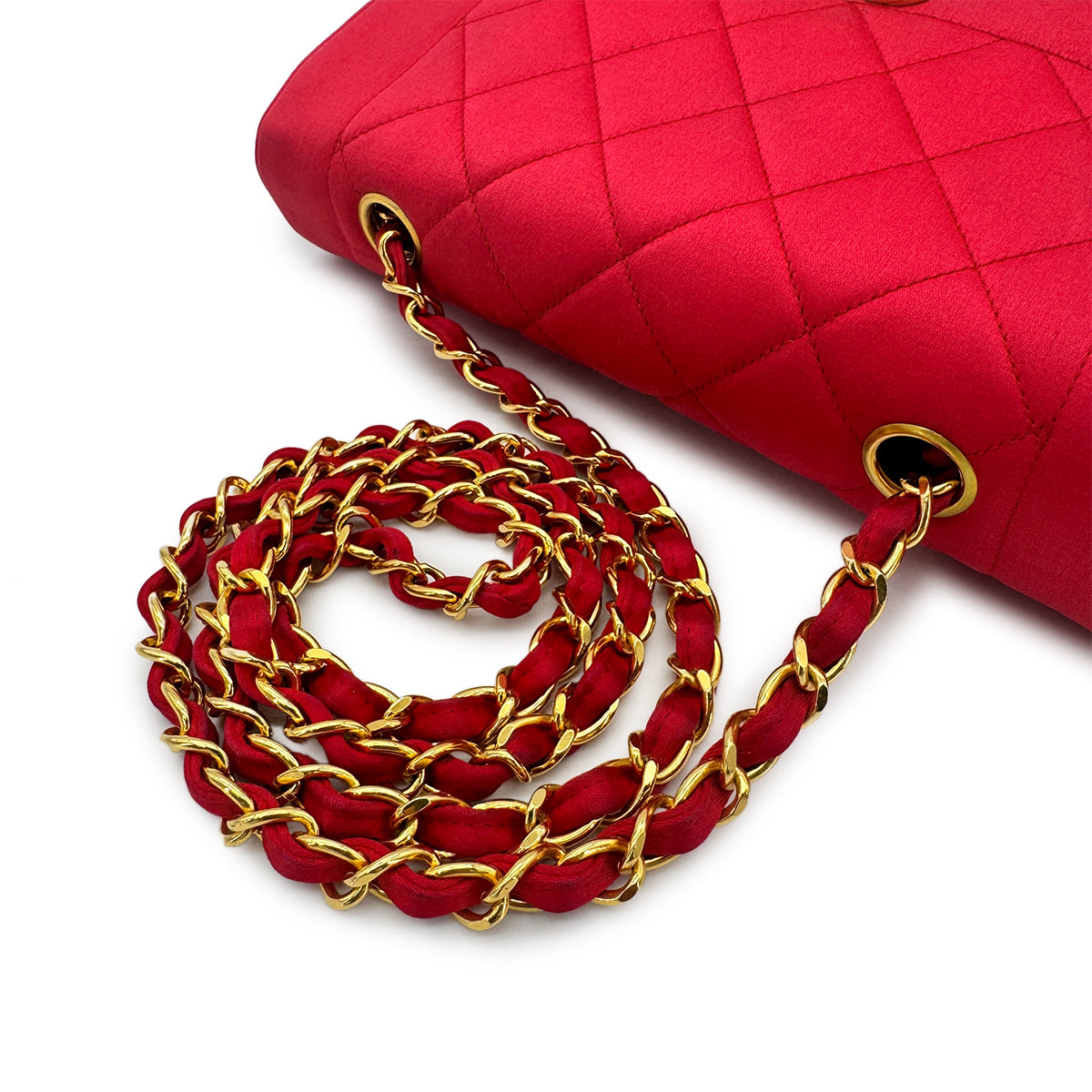 CHANEL VINTAGE DIANA SMALL CHAIN SHOULDER BAG RED SATIN 90277707