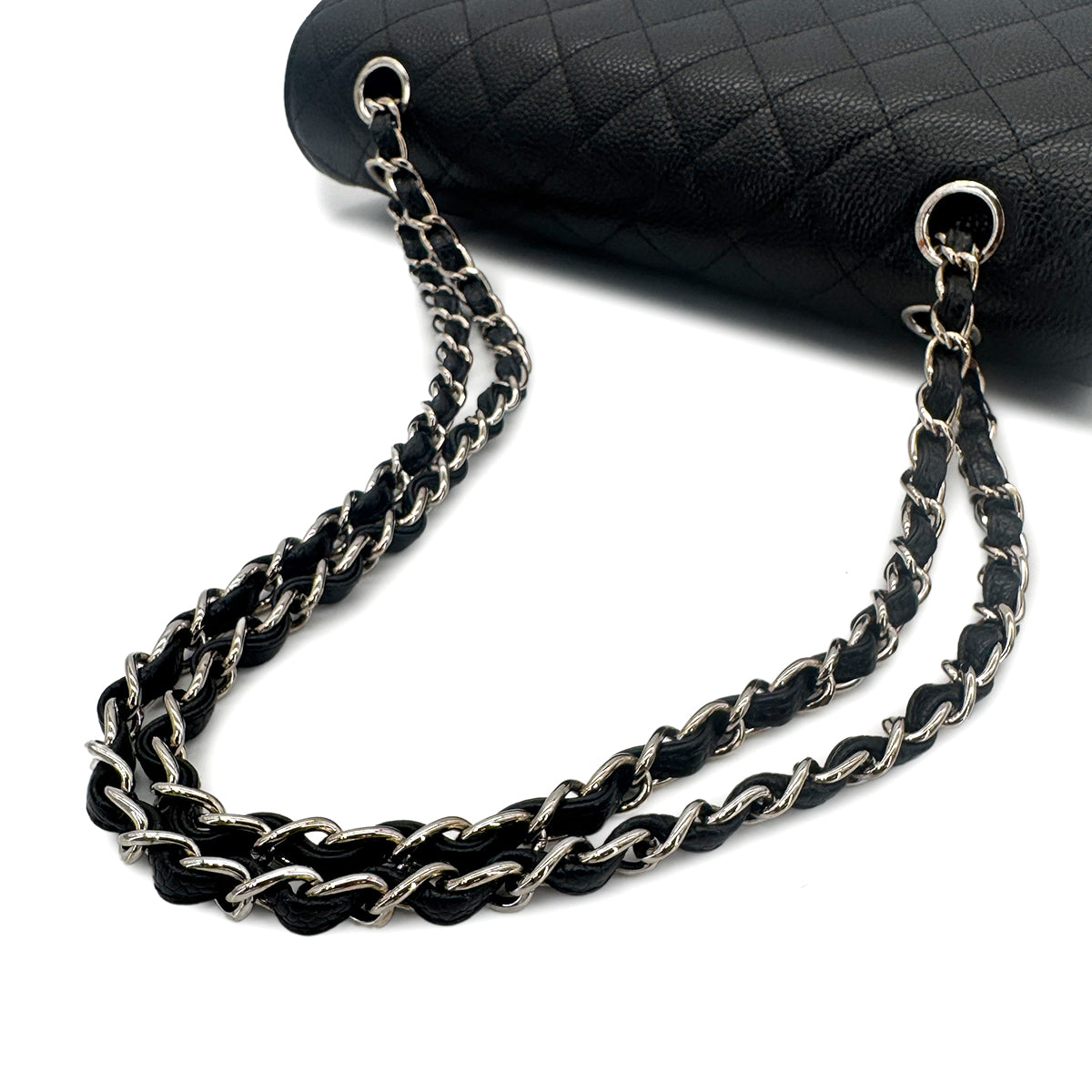 CHANEL VINTAGE CLASSIC FLAP MEDIUM CHAIN SHOULDER BAG BLACK CAVIAR SKIN 90278460