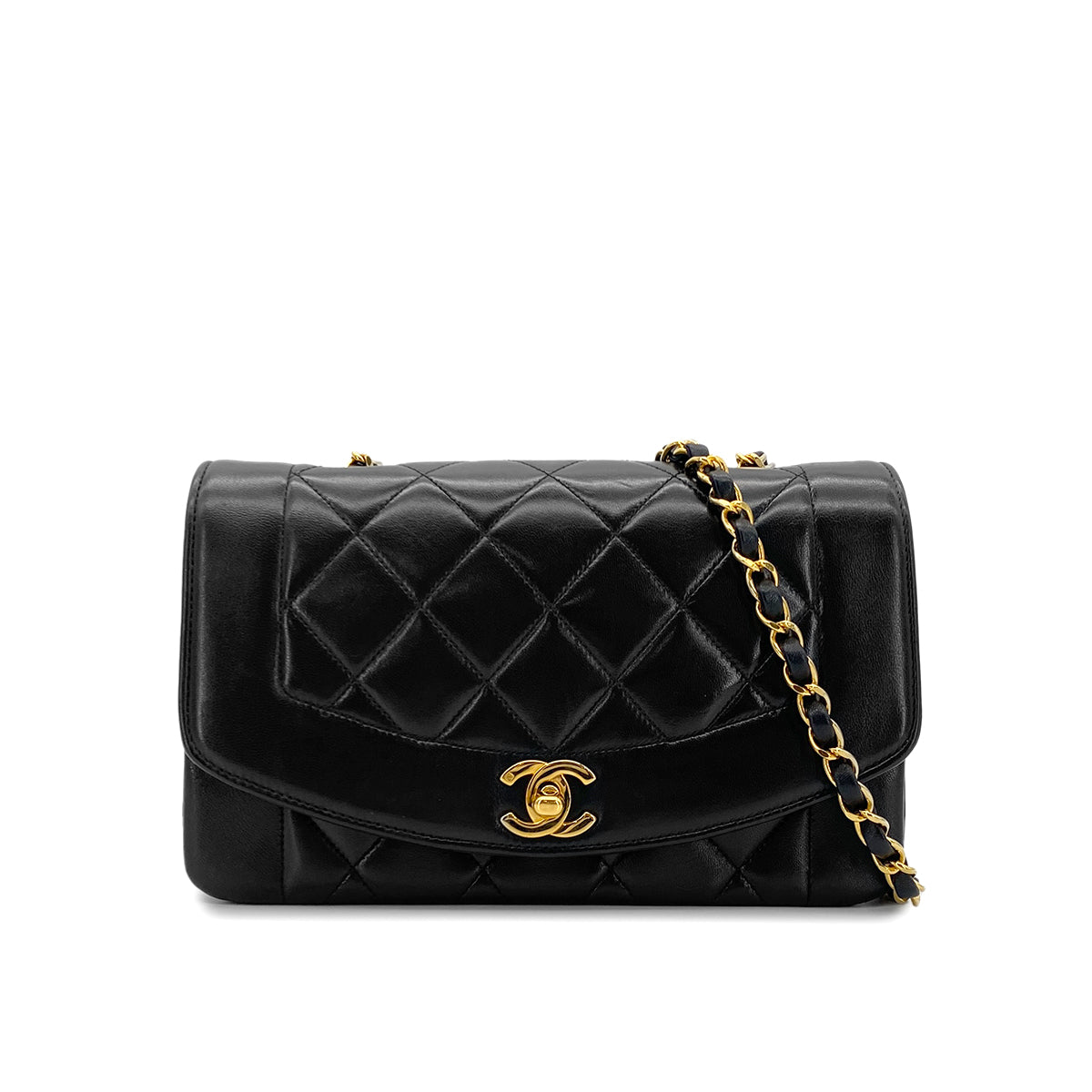 CHANEL VINTAGE DIANA SMALL CHAIN SHOULDER BAG BLACK LAMB SKIN 90278580