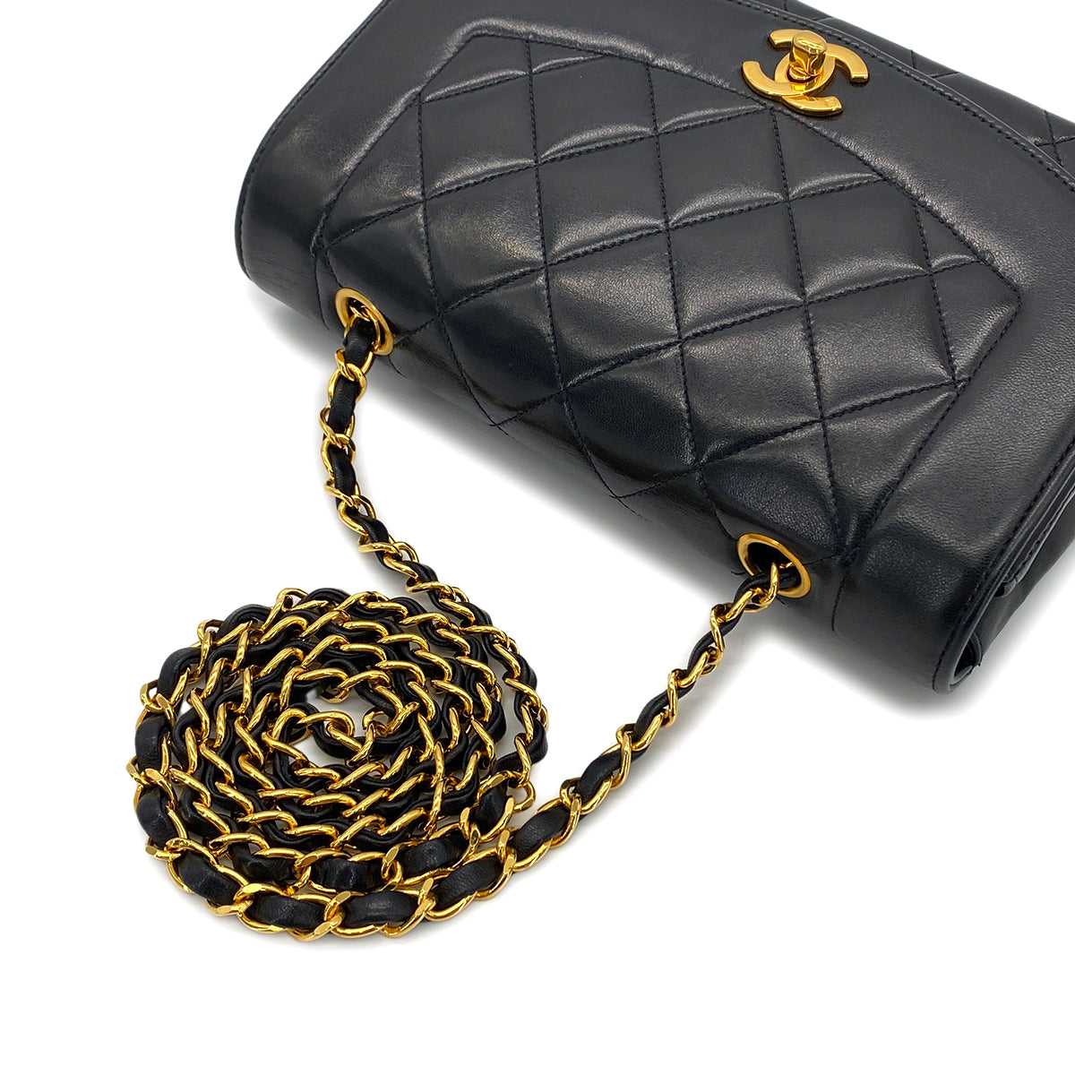 CHANEL VINTAGE DIANA SMALL CHAIN SHOULDER BAG BLACK LAMB SKIN 90278580