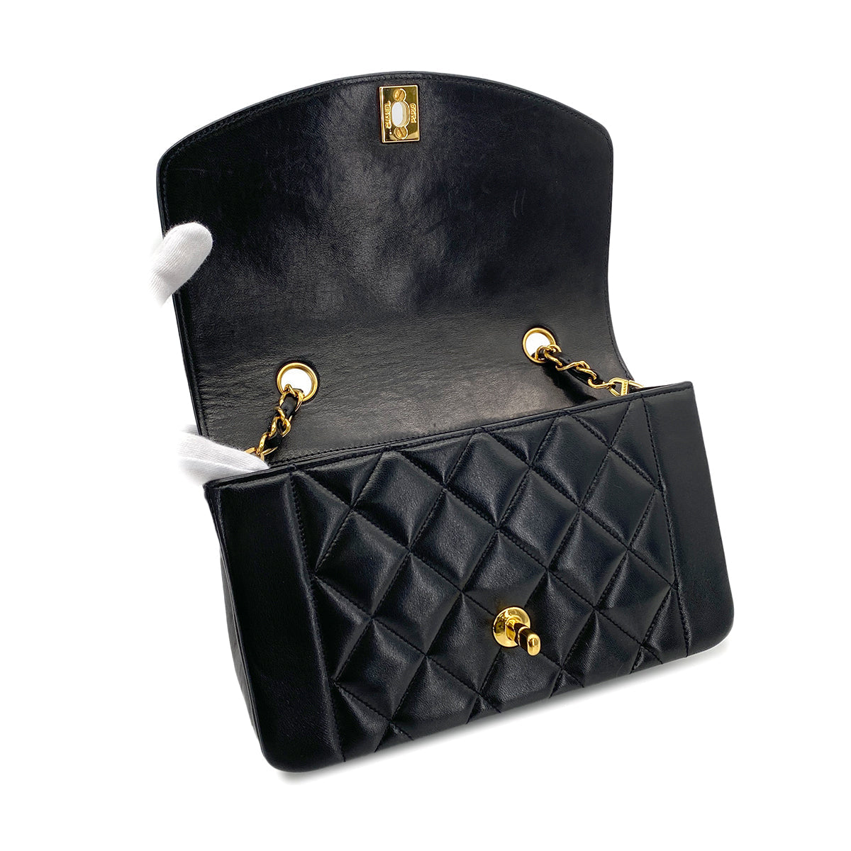 CHANEL VINTAGE DIANA SMALL CHAIN SHOULDER BAG BLACK LAMB SKIN 90278580