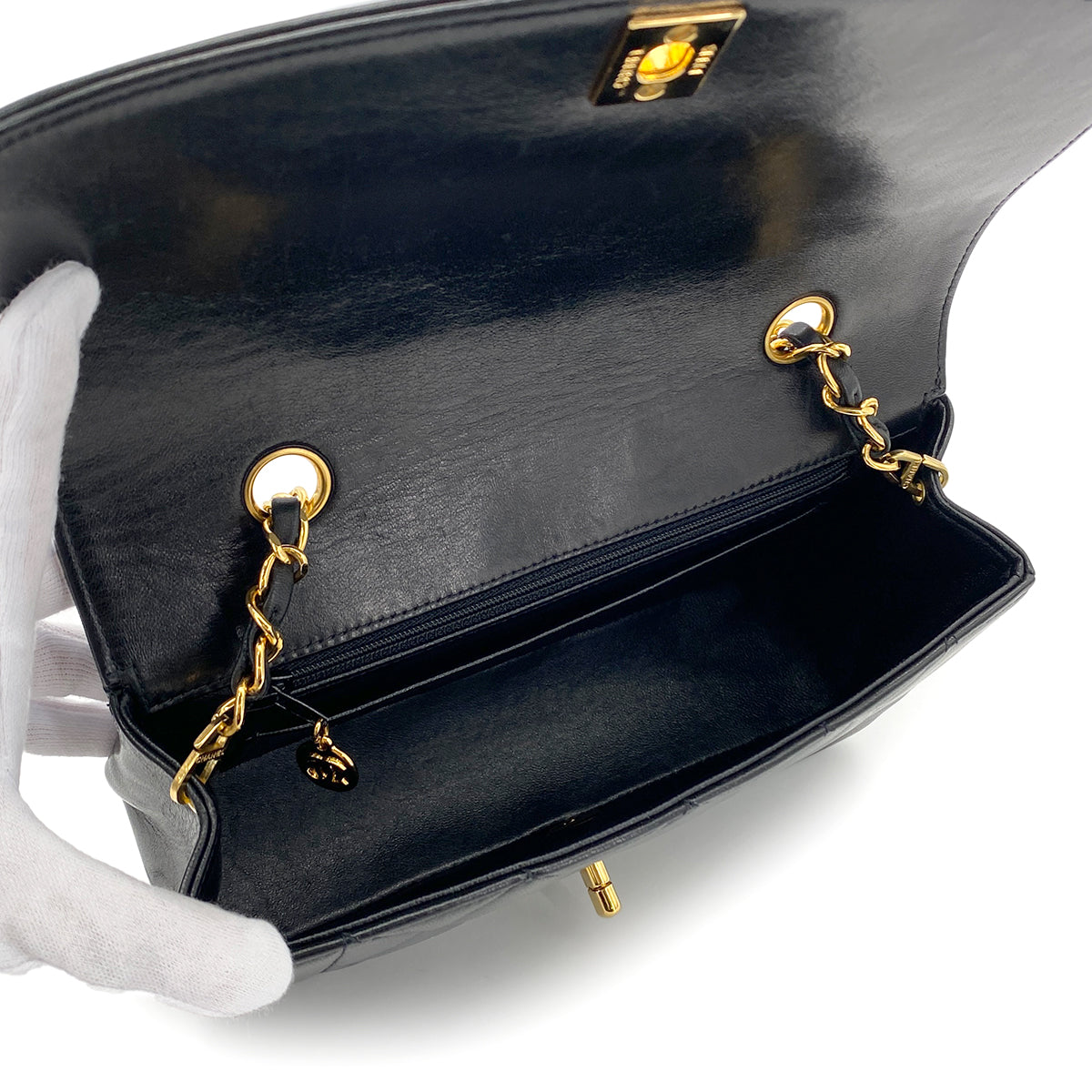 CHANEL VINTAGE DIANA SMALL CHAIN SHOULDER BAG BLACK LAMB SKIN 90278580