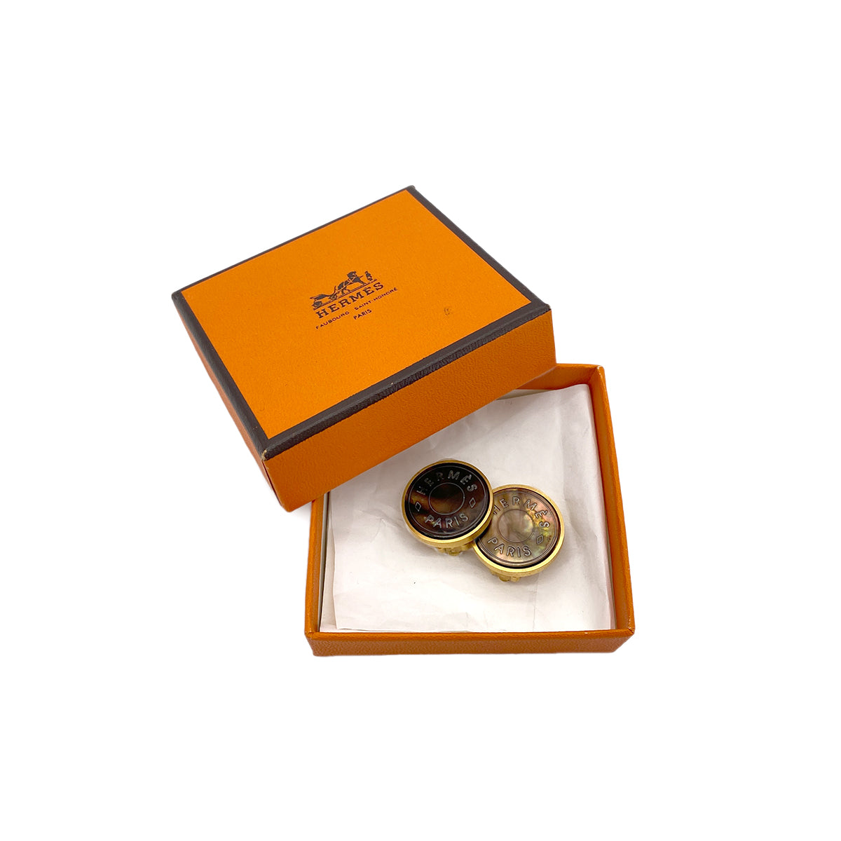 HERMES SERIE EARRINGS BIJOUTERIE FANTAISIE GOLD SHELL METAL ACCESSORY 90278904