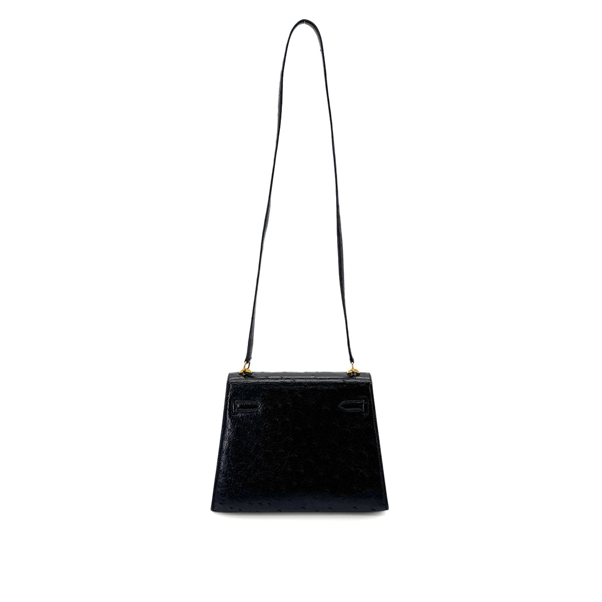 HERMES MINI KELLY 20 SELLIER BLACK OSTRICH SHOULDER BAG 〇P GHW 90280296