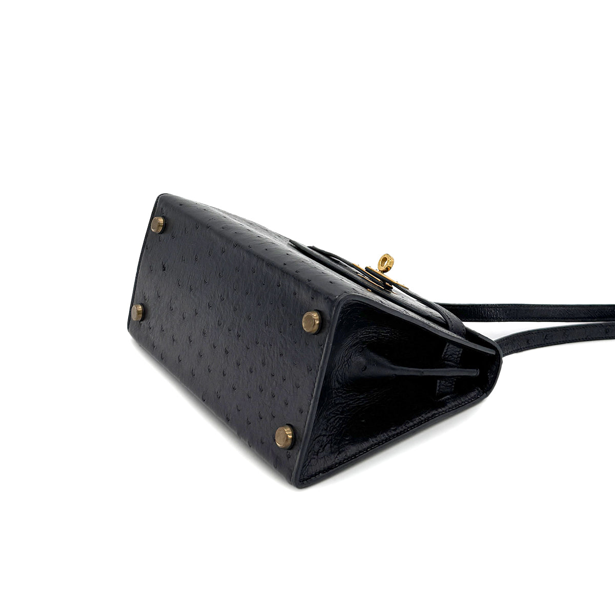 HERMES MINI KELLY 20 SELLIER BLACK OSTRICH SHOULDER BAG 〇P GHW 90280296