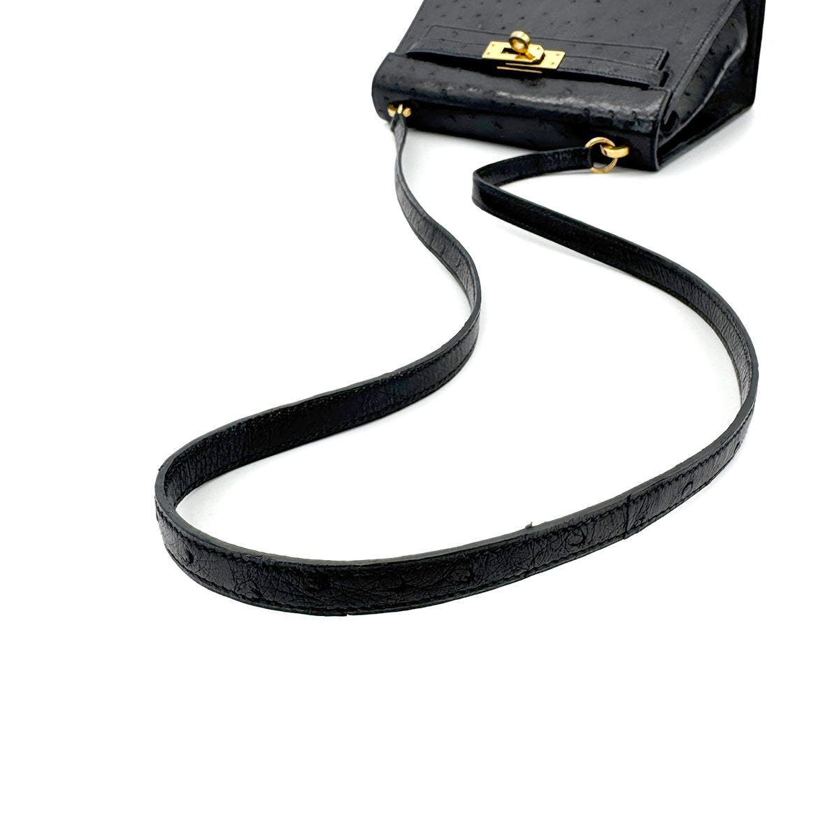 HERMES MINI KELLY 20 SELLIER BLACK OSTRICH SHOULDER BAG 〇P GHW 90280296