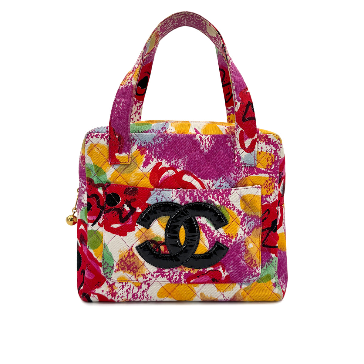 CHANEL VINTAGE GRAFFITI CAMELLIA BIGCOCO HAND BAG MULTICOLOR CANVAS 90280465