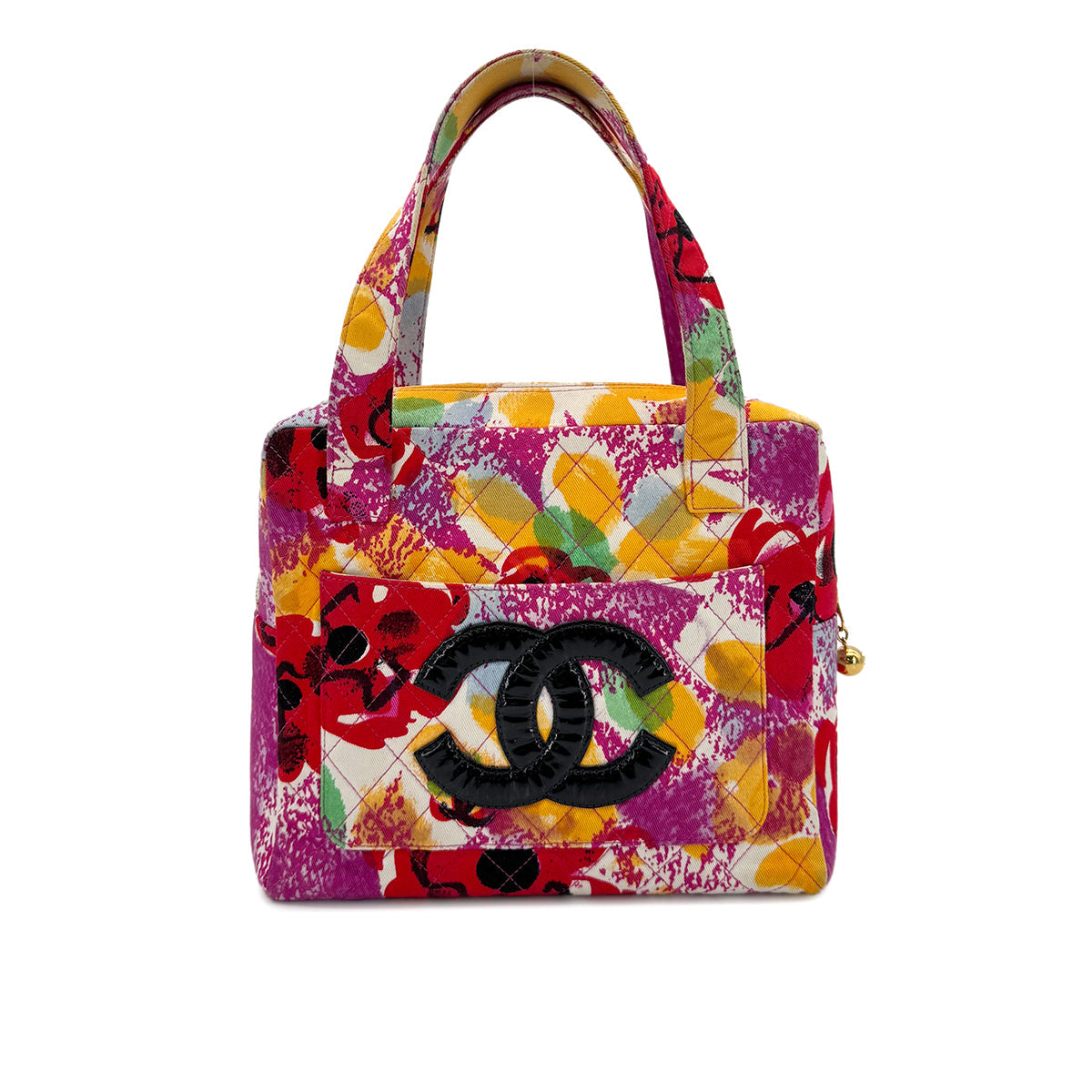 CHANEL VINTAGE GRAFFITI CAMELLIA BIGCOCO HAND BAG MULTICOLOR CANVAS 90280465