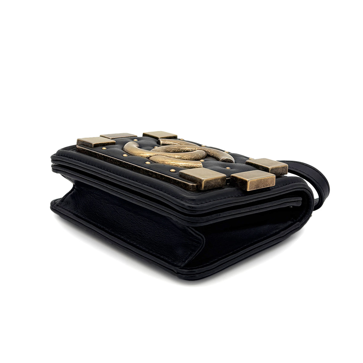 CHANEL BOY CHANEL MINI CHAIN SHOULDER BAG BLACK LEATHER 90280647