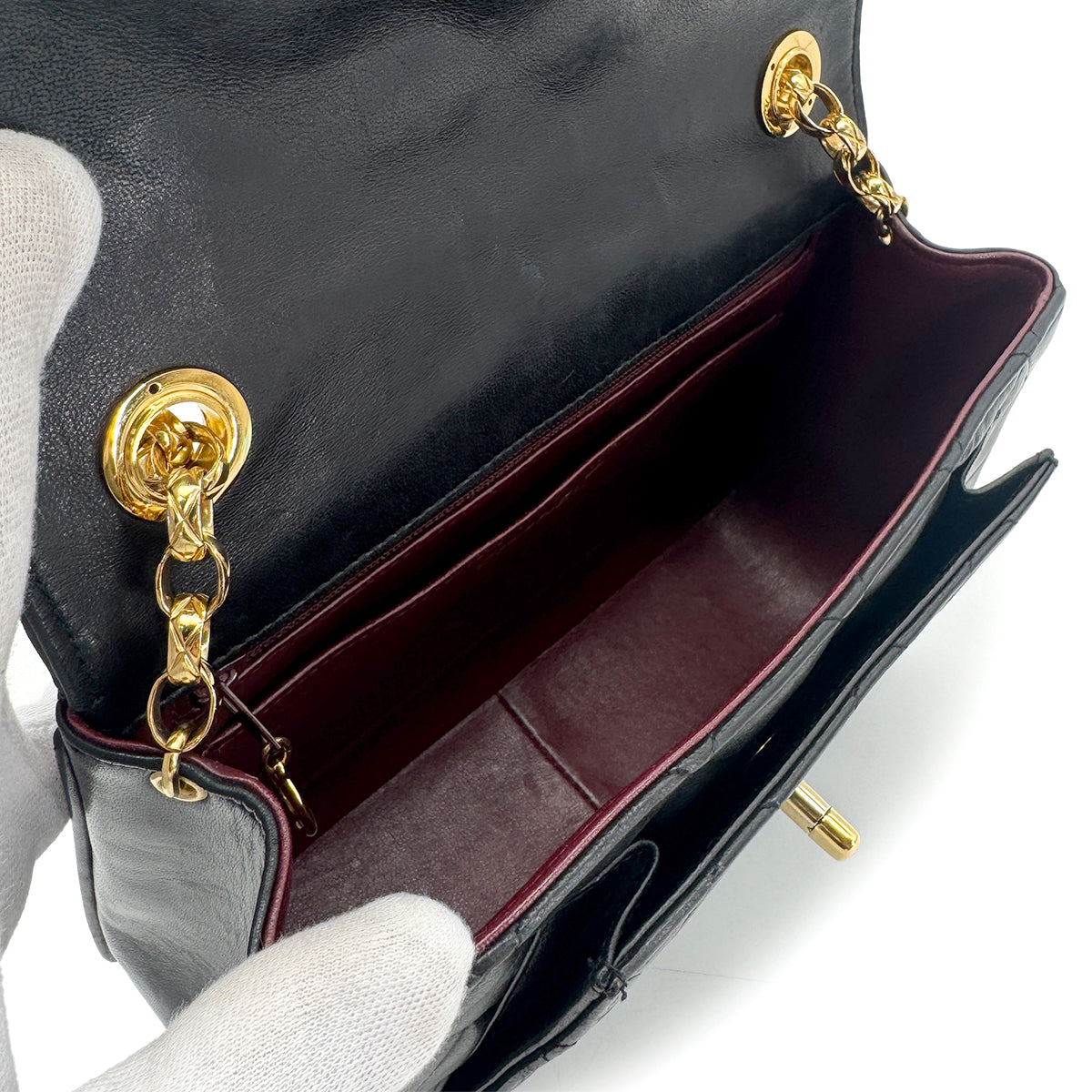 CHANEL VINTAGE MATELASSE BIJOU CHAIN SHOULDER BAG BLACK LAMB SKIN 90280712