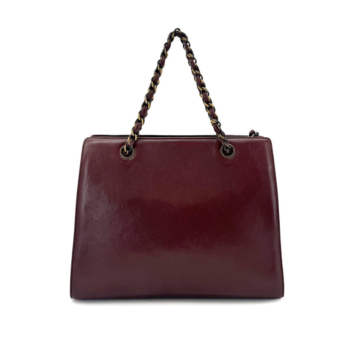 CHANEL VINTAGE TURN LOCK CHAIN TOTE BAG BROWN LEATHER 90281232