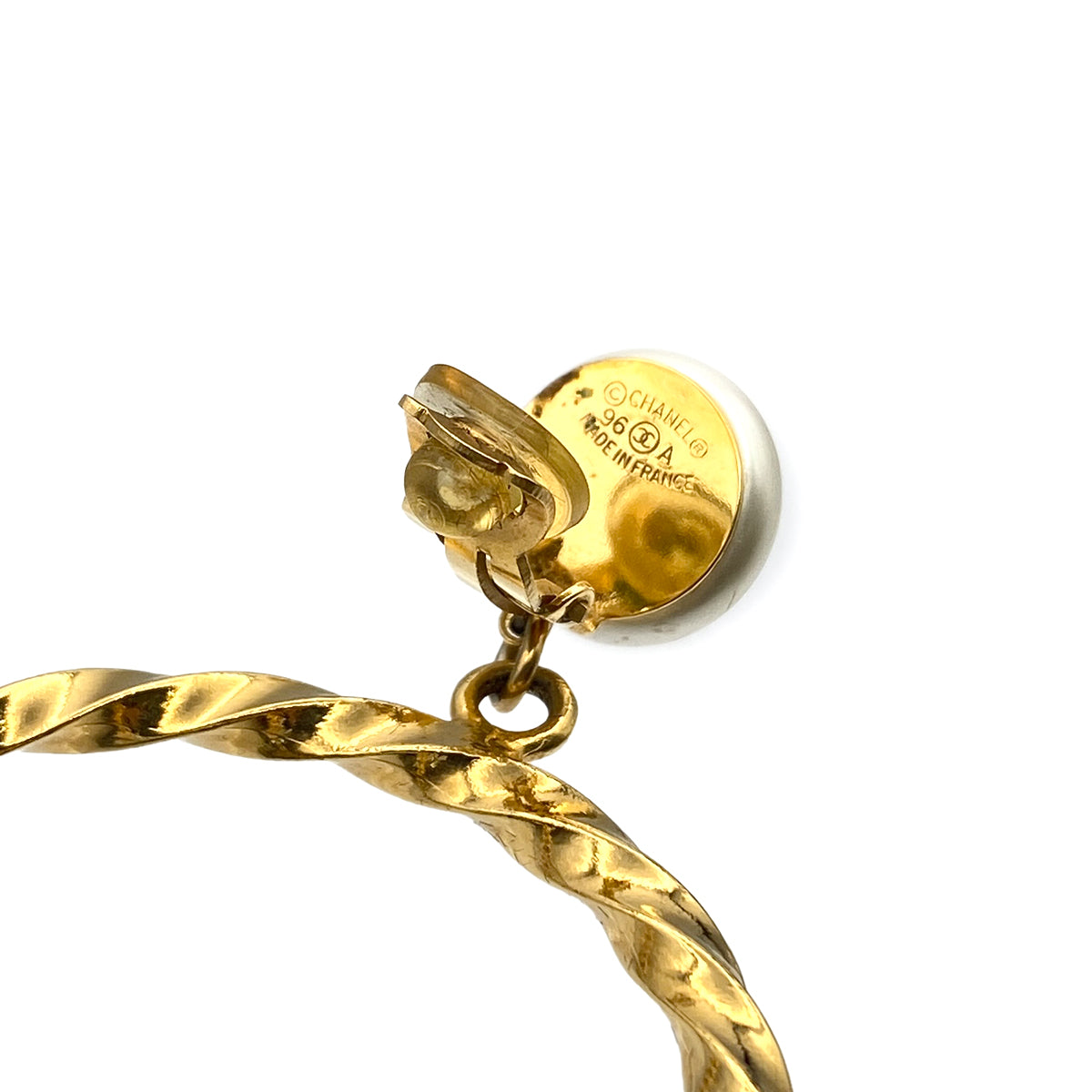 CHANEL VINTAGE EARRINGS COCOMARK FAUX PEARL HOOP ACCESSORY 96A 90281264