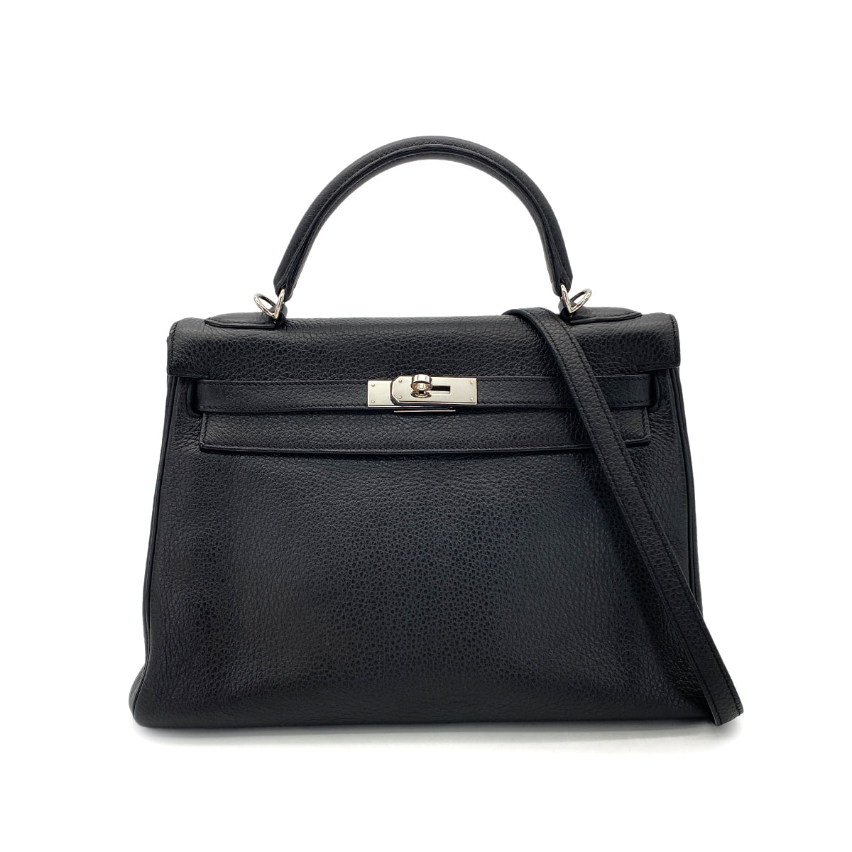 HERMES KELLY 32 RETOURNE BLACK TAURILLON CLEMENCE HAND SHOULDER BAG □O SHW 90289600