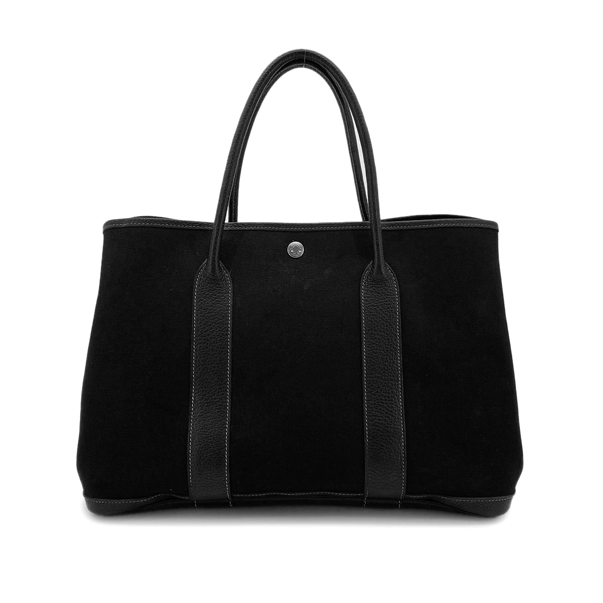 HERMES GARDEN PARTY PM BLACK TOILE OFFICIER VACHETTE CRISPE FJORD HAND BAG □G 90281439