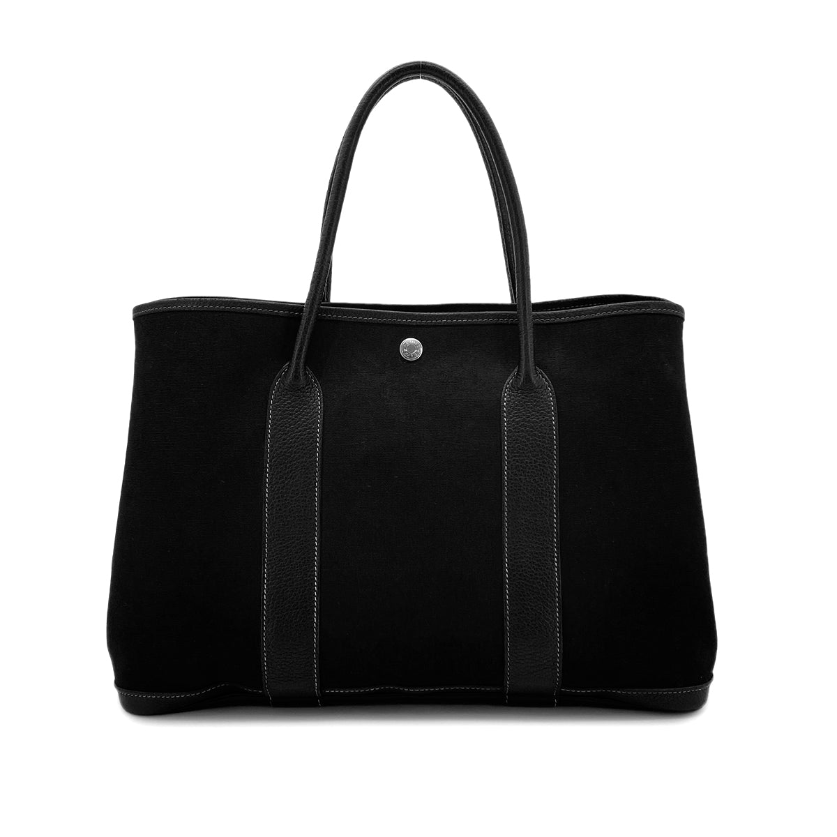 HERMES GARDEN PARTY PM BLACK TOILE OFFICIER VACHETTE CRISPE FJORD HAND BAG □G 90281439