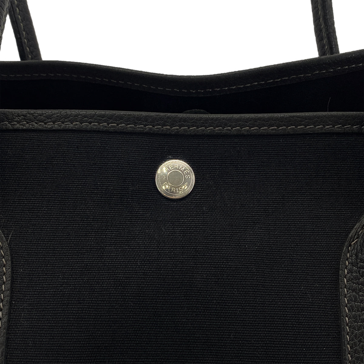 HERMES GARDEN PARTY PM BLACK TOILE OFFICIER VACHETTE CRISPE FJORD HAND BAG □G 90281439