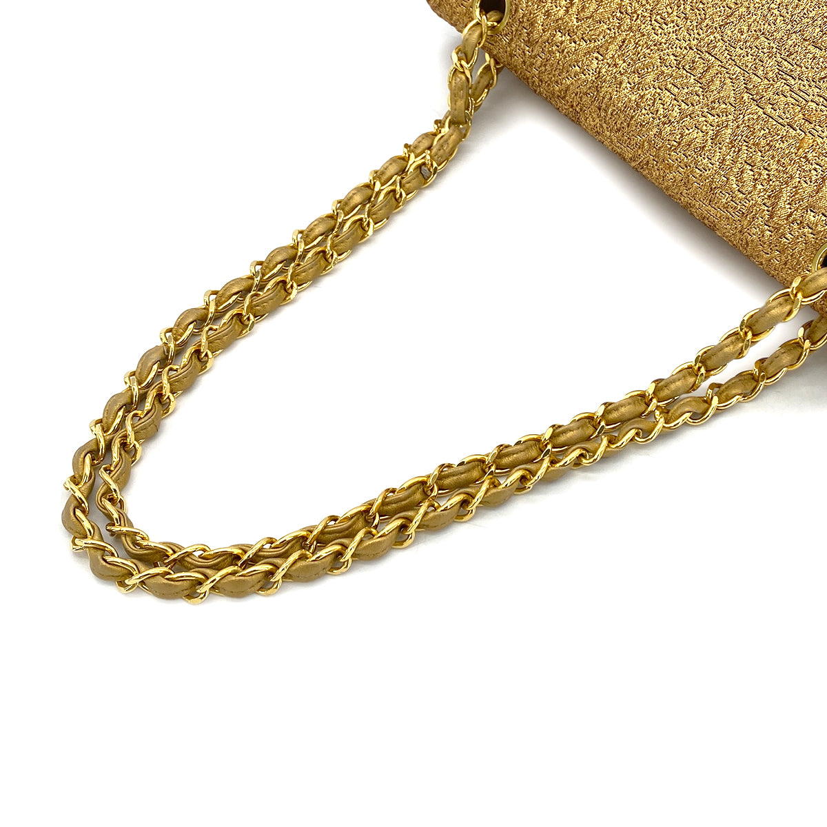 CHANEL VINTAGE CHAIN SHOULDER BAG NISHIJIN TEXTILE GOLD 90282046