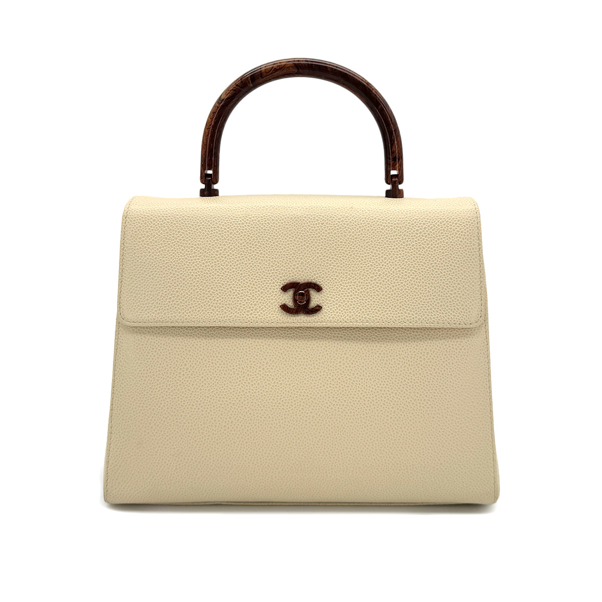 CHANEL VINTAGE WOOD HANDLE HAND BAG BEIGE CAVIAR SKIN 90282064 - PURPOSE