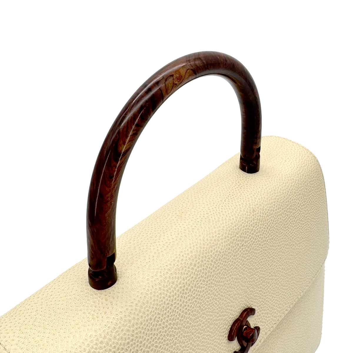 CHANEL VINTAGE WOOD HANDLE HAND BAG BEIGE CAVIAR SKIN 90282064 - PURPOSE