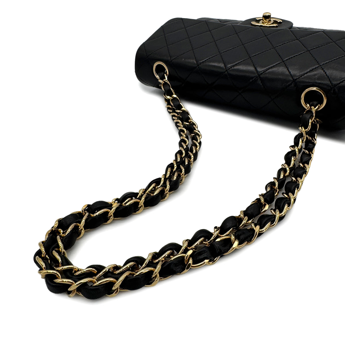 CHANEL VINTAGE CLASSIC FLAP SMALL CHAIN SHOULDER BAG BLACK LAMB SKIN 90282273