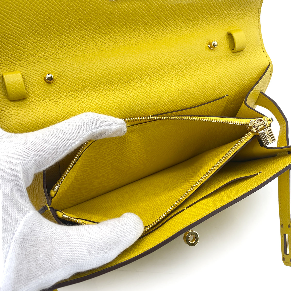 HERMES KELLY WALLET LONG TO GO JAUNE DE NAPLES VEAU EPSOM WALLET SHOULDER BAG B GHW 90282275