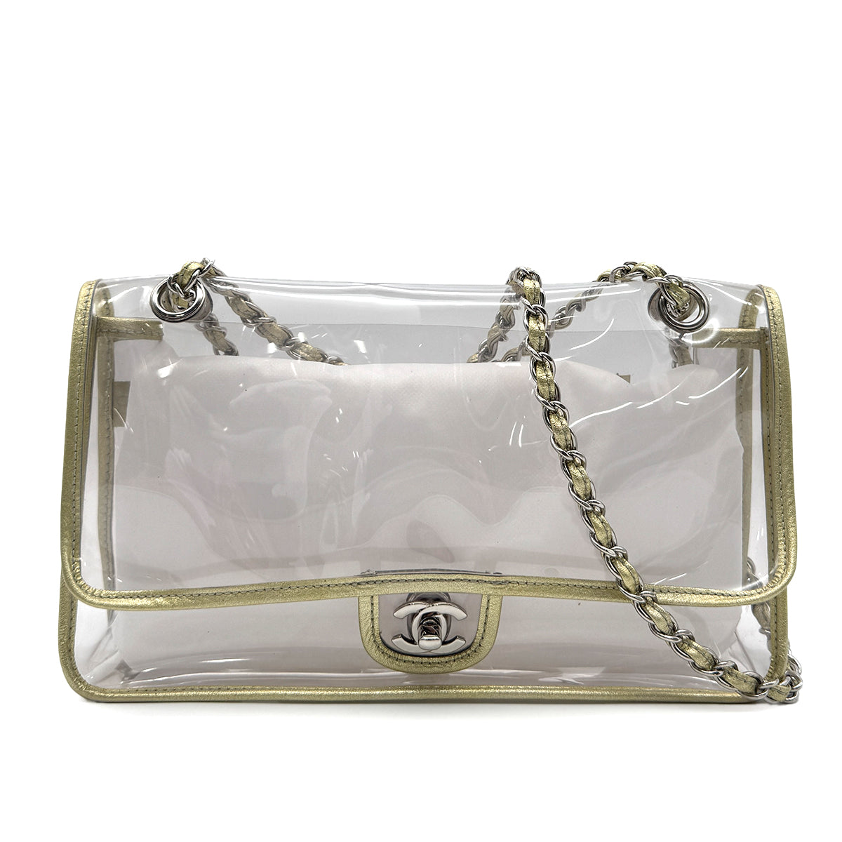 CHANEL VINTAGE CLEAR SHOULDER BAG GOLD VINYL LEATHER 90282741