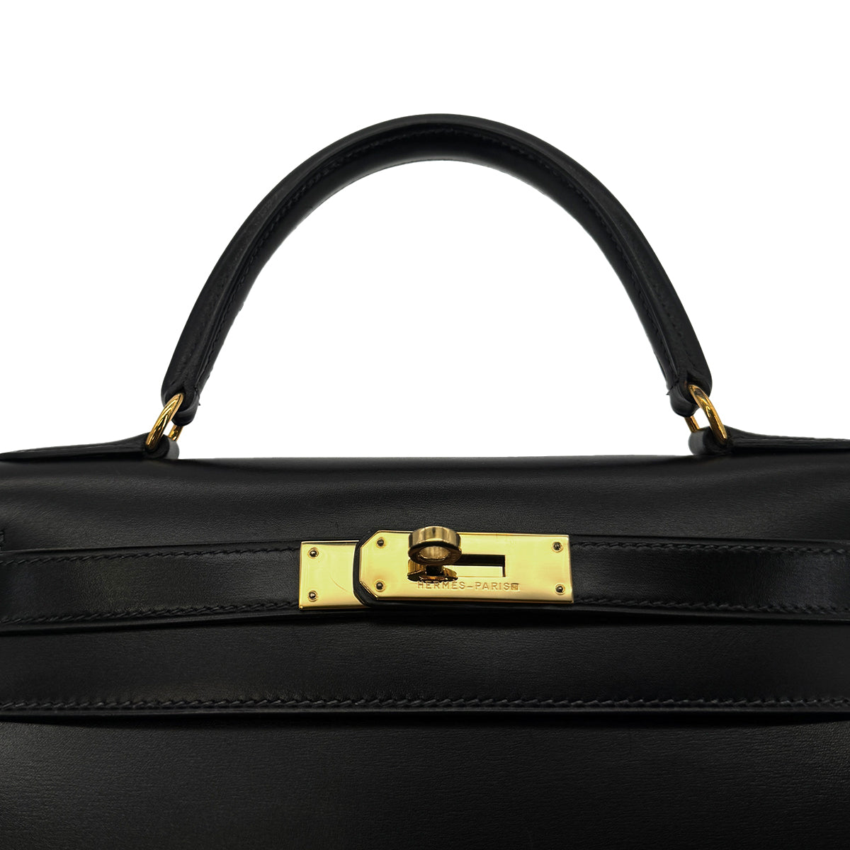 HERMES KELLY 28 SELLIER BLACK BOXCALF HAND SHOULDER BAG 〇W GHW 90282760