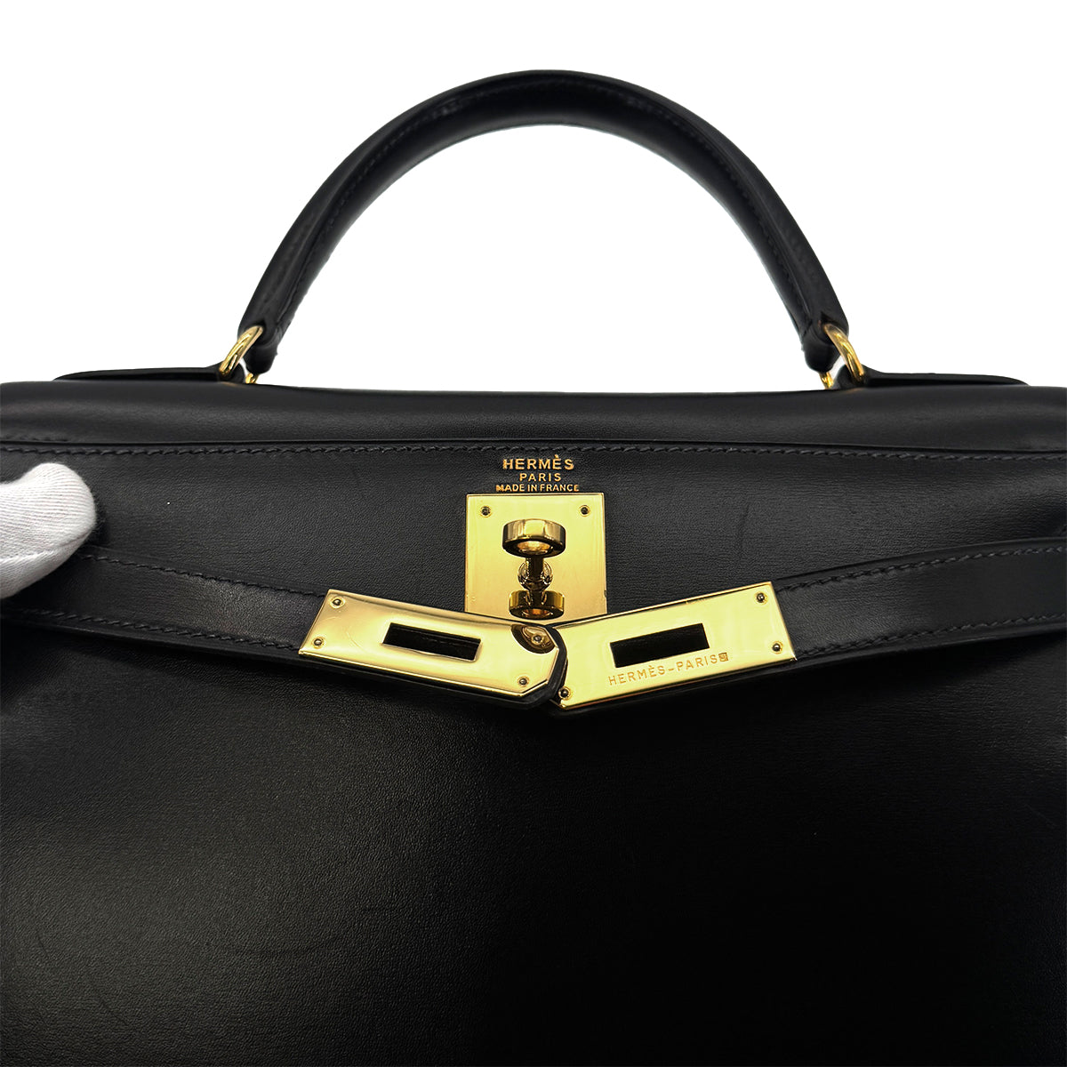 HERMES KELLY 28 SELLIER BLACK BOXCALF HAND SHOULDER BAG 〇W GHW 90282760