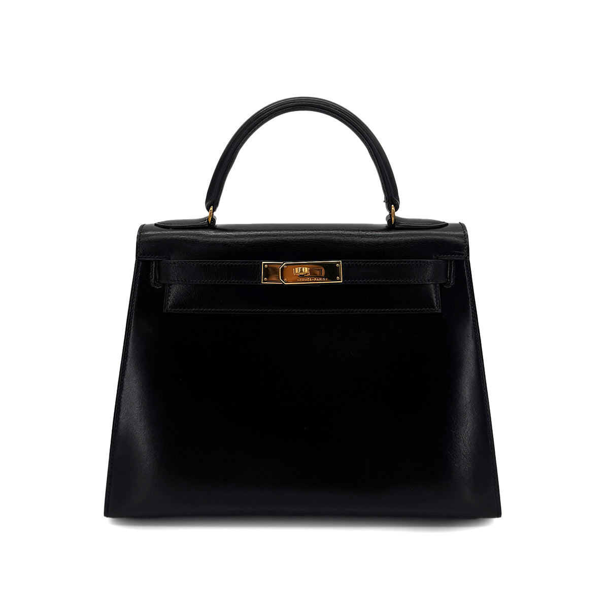 HERMES KELLY 28 SELLIER BLACK BOXCALF HAND BAG 〇S GHW 90283109