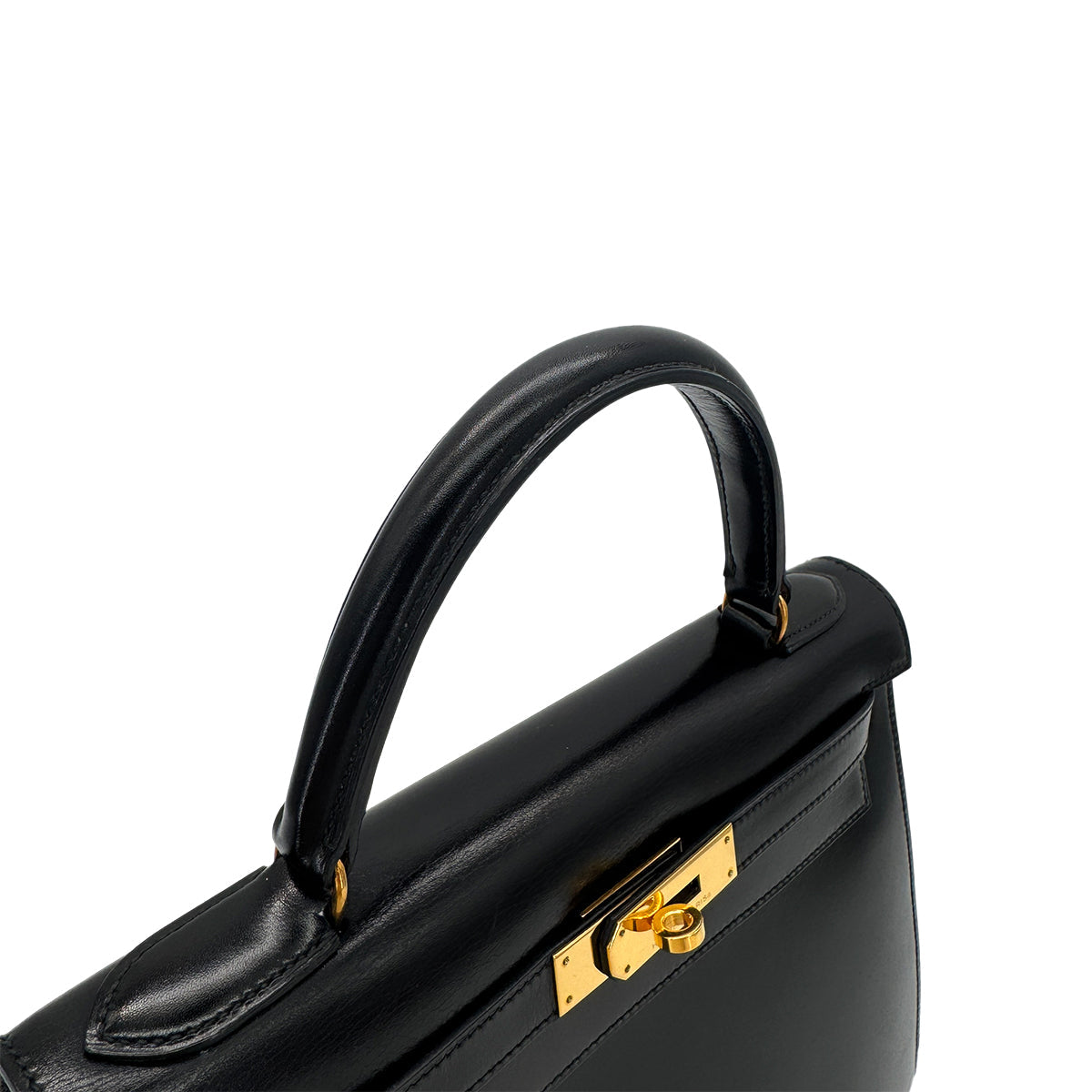 HERMES KELLY 28 SELLIER BLACK BOXCALF HAND BAG 〇S GHW 90283109
