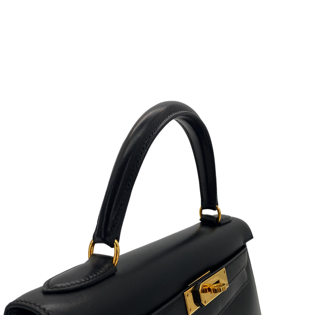 HERMES KELLY 28 SELLIER BLACK BOXCALF HAND SHOULDER BAG □A GHW 90283968