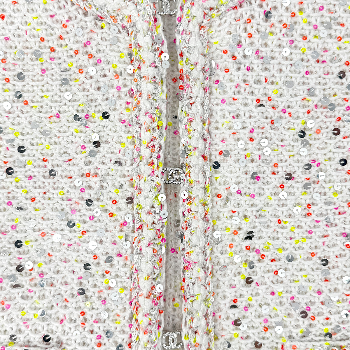 CHANEL GLITTER JACKET COCOMARK RHINESTONE SEQUINS WHITE COTTON 34 P76 RTW 90284024 - PURPOSE