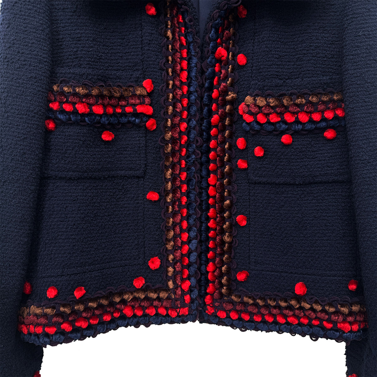 CHANEL VINTAGE TWEED JACKET NAVY RED WOOL 38 97A RTW 90284427