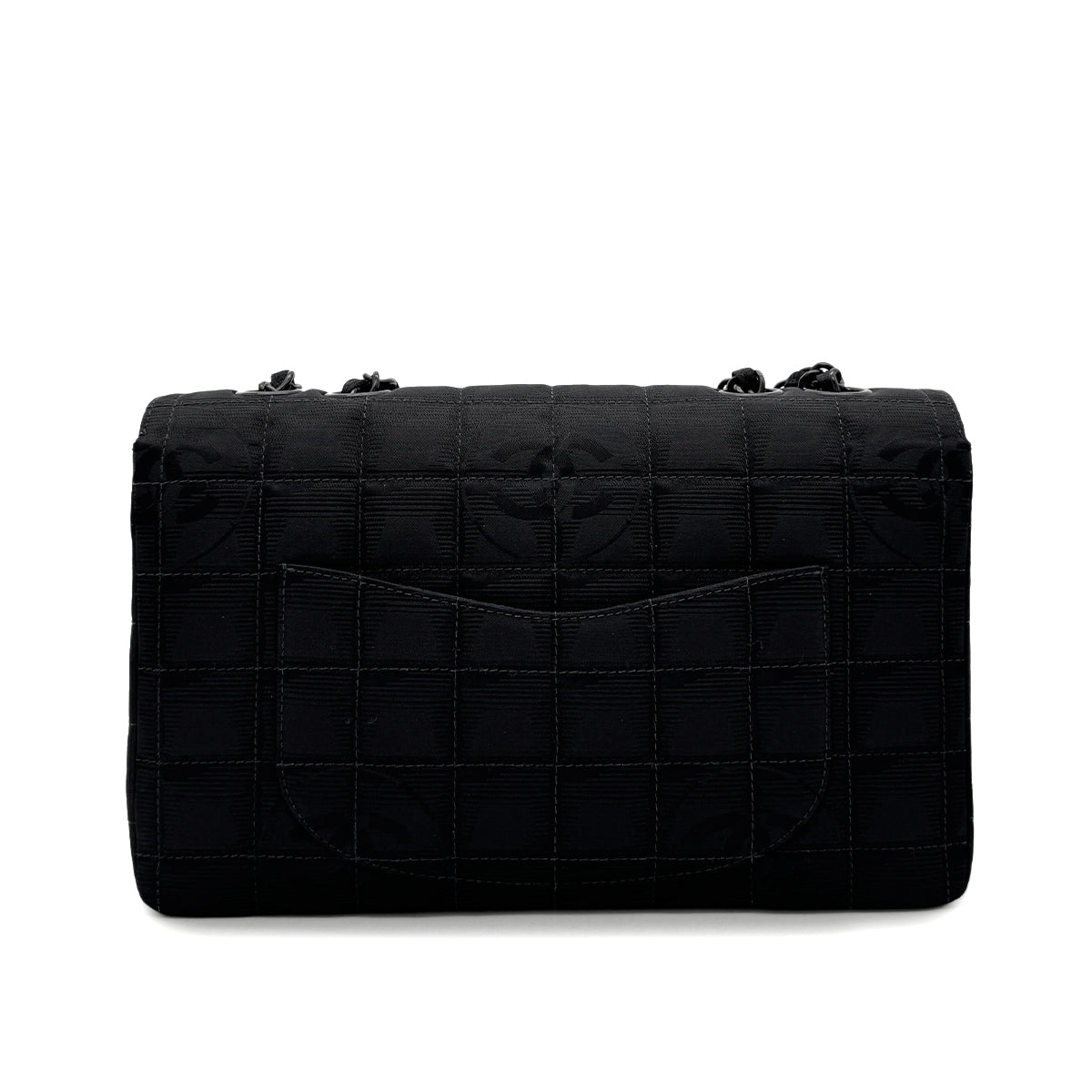 CHANEL VINTAGE NEW TRAVEL LINE EAST WEST CHOCOLATE BAR CHAIN SHOULDER BAG BLACK NYLON 90284881