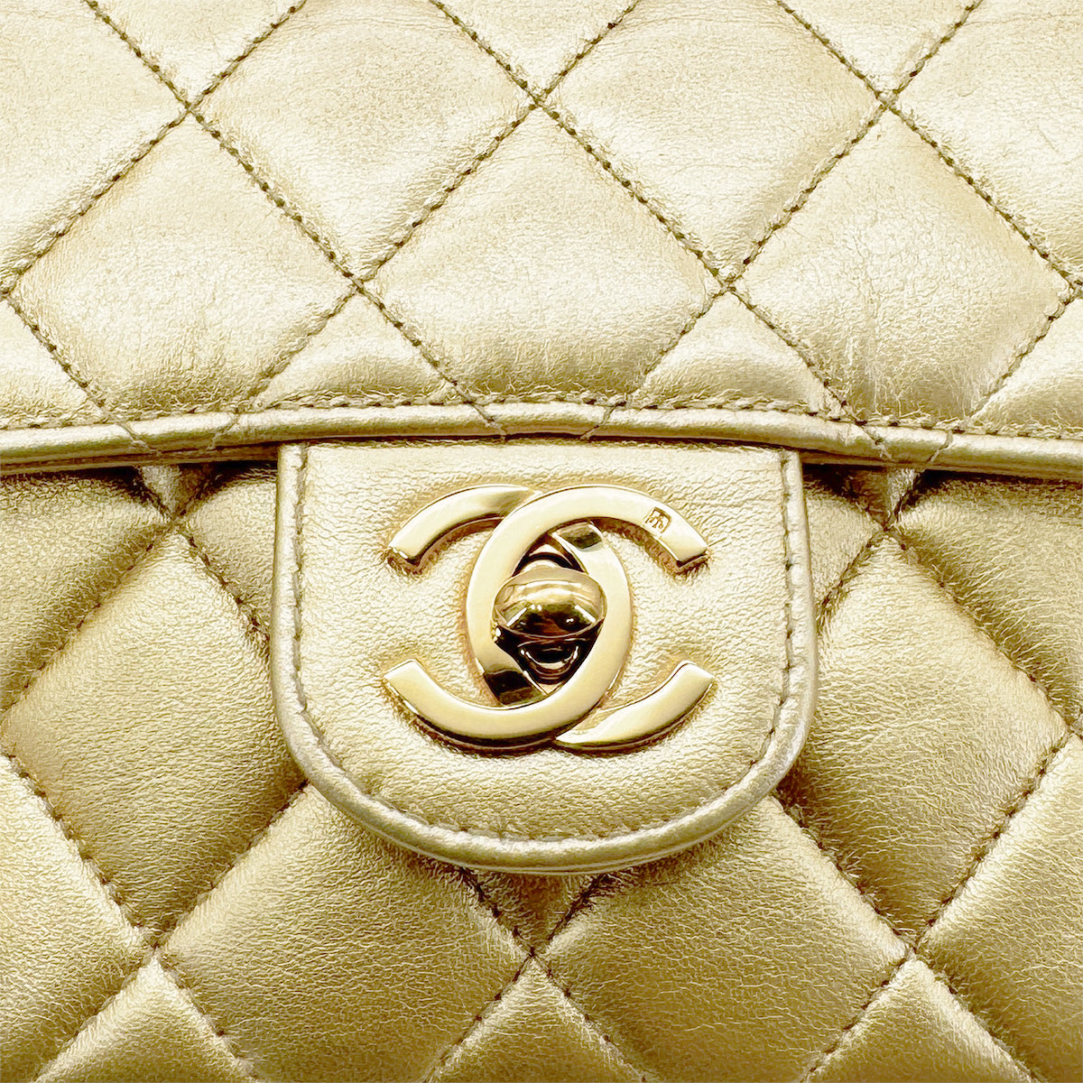 CHANEL VINTAGE PARENT-CHILD BAG METALLIC GOLD LAMB SKIN 90284890