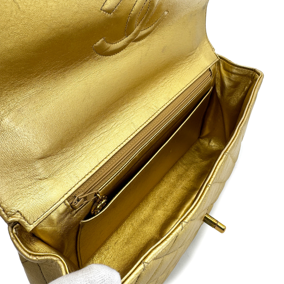 CHANEL VINTAGE PARENT-CHILD BAG METALLIC GOLD LAMB SKIN 90284890