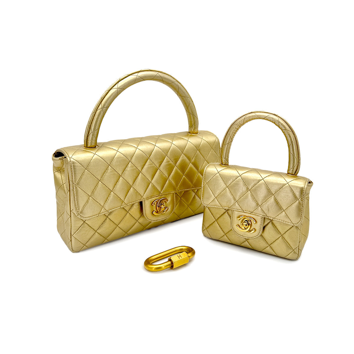 CHANEL VINTAGE PARENT-CHILD BAG METALLIC GOLD LAMB SKIN 90284890