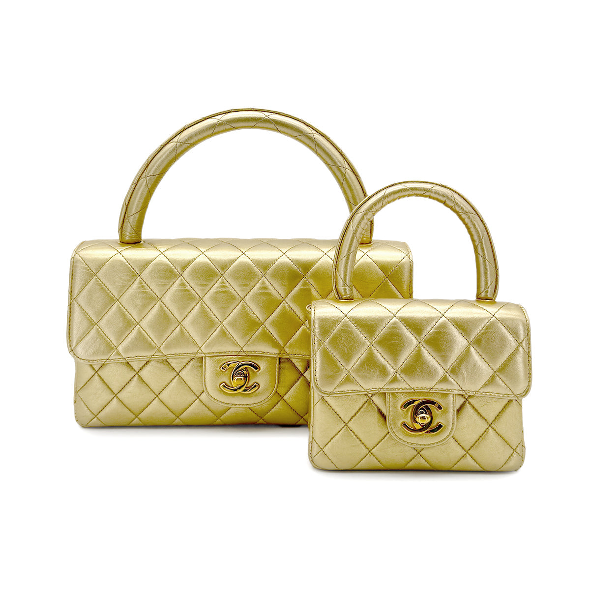 CHANEL VINTAGE PARENT-CHILD BAG METALLIC GOLD LAMB SKIN 90284890